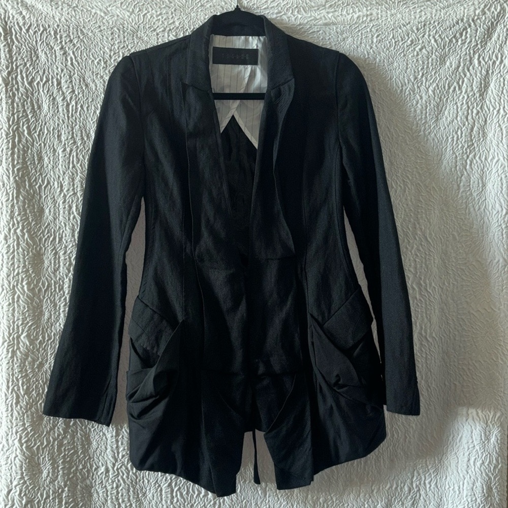 Kaylee Tankus Wool/Steel Blend Long Sleeve V-Neck Back Tie Blazer